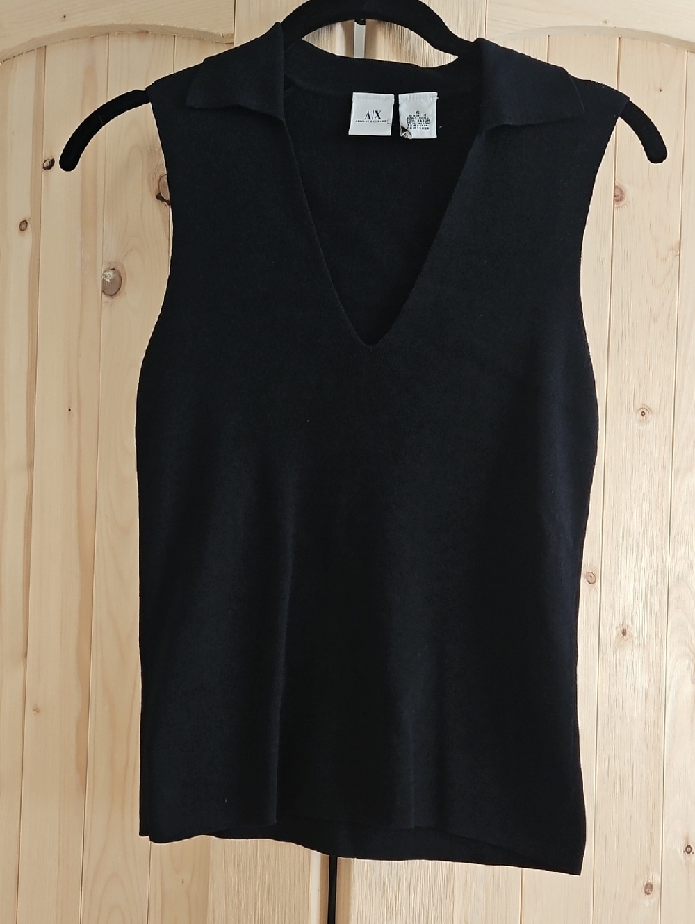 A|X Armani Exchange Black V-Neck Sleeveless Polo Knit Tank